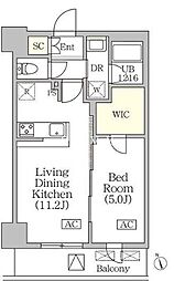 JR京葉線 八丁堀駅 徒歩12分の賃貸マンション 8階1LDKの間取り