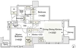 JR山手線 神田駅 徒歩10分の賃貸マンション 12階2LDKの間取り