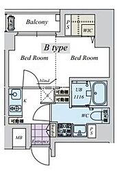 CREAL日本橋浜町 1Kの間取図画像