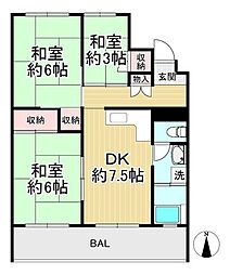 枚方ハイツ3号棟 3DKの間取図画像