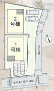 車2台を並列で停められます。2つの棟が前後に重ならず、それぞれの庭やカースペースを介して適度な距離感を保てます。南向きで陽当りも良く、風通しも良い立地です♪