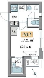 都営大江戸線 新江古田駅 徒歩9分の賃貸マンション 2階1Kの間取り