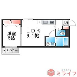 セレニティ加美南B棟 1LDKの間取図画像