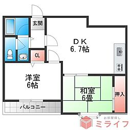 アーバンライフ巽 2DKの間取図画像