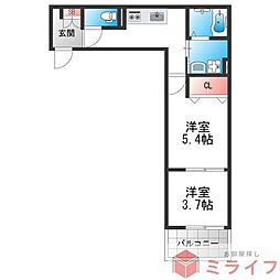 ヴェルメゾン加美東 2Kの間取図画像