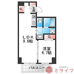 グランガーデン足代新町 1LDKの間取図画像