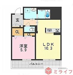 ブルーメ平野西 1LDKの間取図画像