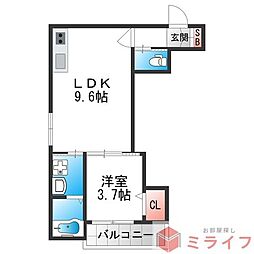 アーバンヴィラ平野 1LDKの間取図画像