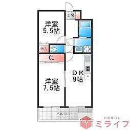 デイグラン長居公園 2DKの間取図画像