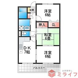 パラシオン平野 3DKの間取図画像