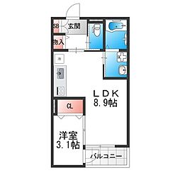 グローハイツ喜連ノース 1LDKの間取図画像