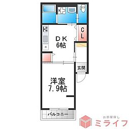Bellevue生野西 1DKの間取図画像