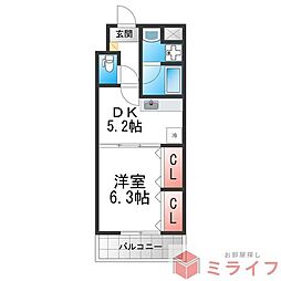 コンフォール平野 1DKの間取図画像