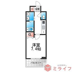 クローバーソレイユ南田辺 1Kの間取図画像