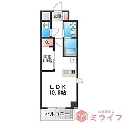 ONLYONE布施 1LDKの間取図画像
