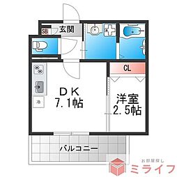 堺市堺区大浜北町2丁マンション 1DKの間取図画像