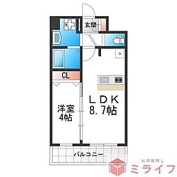 プレリス北巽駅前ラバルス 1LDKの間取図画像