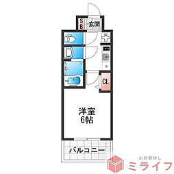 プレサンス鶴橋トレヴィエ 1Kの間取図画像