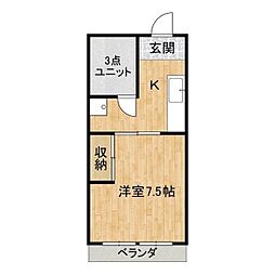 グランコート姫子B 1Kの間取図画像