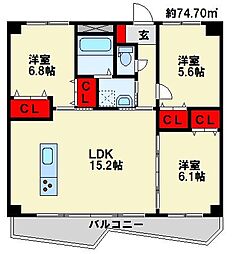 中須コア・プレイス 3LDKの間取図画像