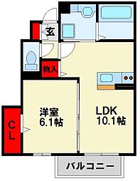 D-roomたかむらB 1LDKの間取図画像