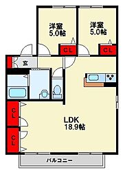 アン・ファミールB 2LDKの間取図画像