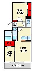 クレール緑 2LDKの間取図画像