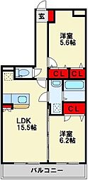 ステラ東町 2LDKの間取図画像