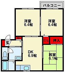 アルトリザイヤA 3DKの間取図画像