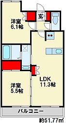 オークランドアサート木屋瀬 2LDKの間取図画像