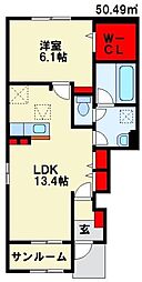 ヴィラドナチュール2 1LDKの間取図画像