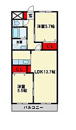 ファイングレイス梅の木 2LDKの間取図画像