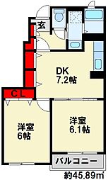 スターヒル2 2DKの間取図画像