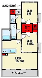 カーサフォルトナ 2LDKの間取図画像