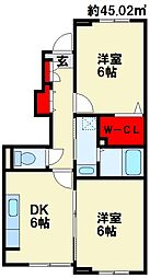 リバーサイドみどりやまB 2DKの間取図画像