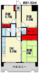 オロマーレ折尾南1 3DKの間取図画像