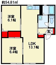 ディアス茜A 2LDKの間取図画像