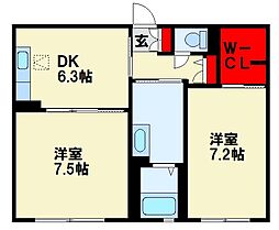 三洋タウン木屋瀬 B棟 1階2DKの間取り
