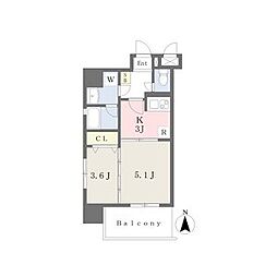 カレント茶屋が坂 2Kの間取図画像