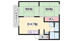シャトー大半田 2DKの間取図画像