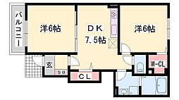 モンブラン北 2DKの間取図画像