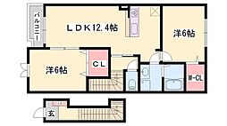 サンリットヴィラA棟 1LDKの間取図画像