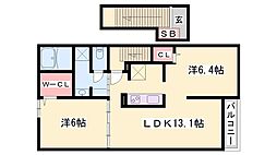 メゾンカルム 2LDKの間取図画像