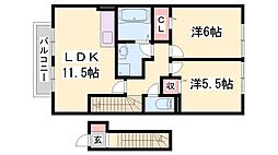 ローテローゼ恵比須 2LDKの間取図画像