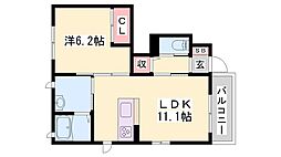 ベルクール加東A棟 1LDKの間取図画像
