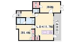 ハッピーコート飾磨 2LDKの間取図画像