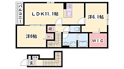 ヴィラドゥグレーヌ梅ケ谷B 2LDKの間取図画像