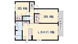 ニューフォーレスナガタB棟 2LDKの間取図画像