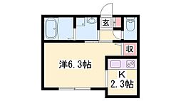 サンライズ姫路 1Kの間取図画像