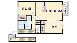 カトレーヴ1 2LDKの間取図画像
